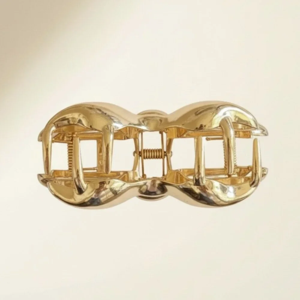 Gold Plated Alloy Flower Hair Claw Clip Chic Minimalist Metal Barrette